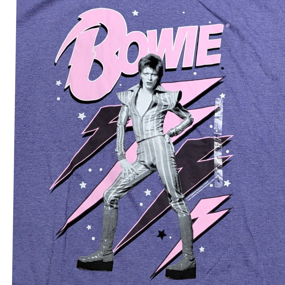 David Bowie 75 Ziggy Stardust Graphic Tee Mens Large Purple Pink Lightning Bolt